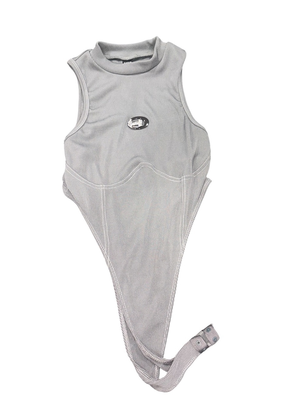 317. Shein Y2K Festival Women’s Light Gray Ribbed Sleeveless Bodysuit Size L NWT